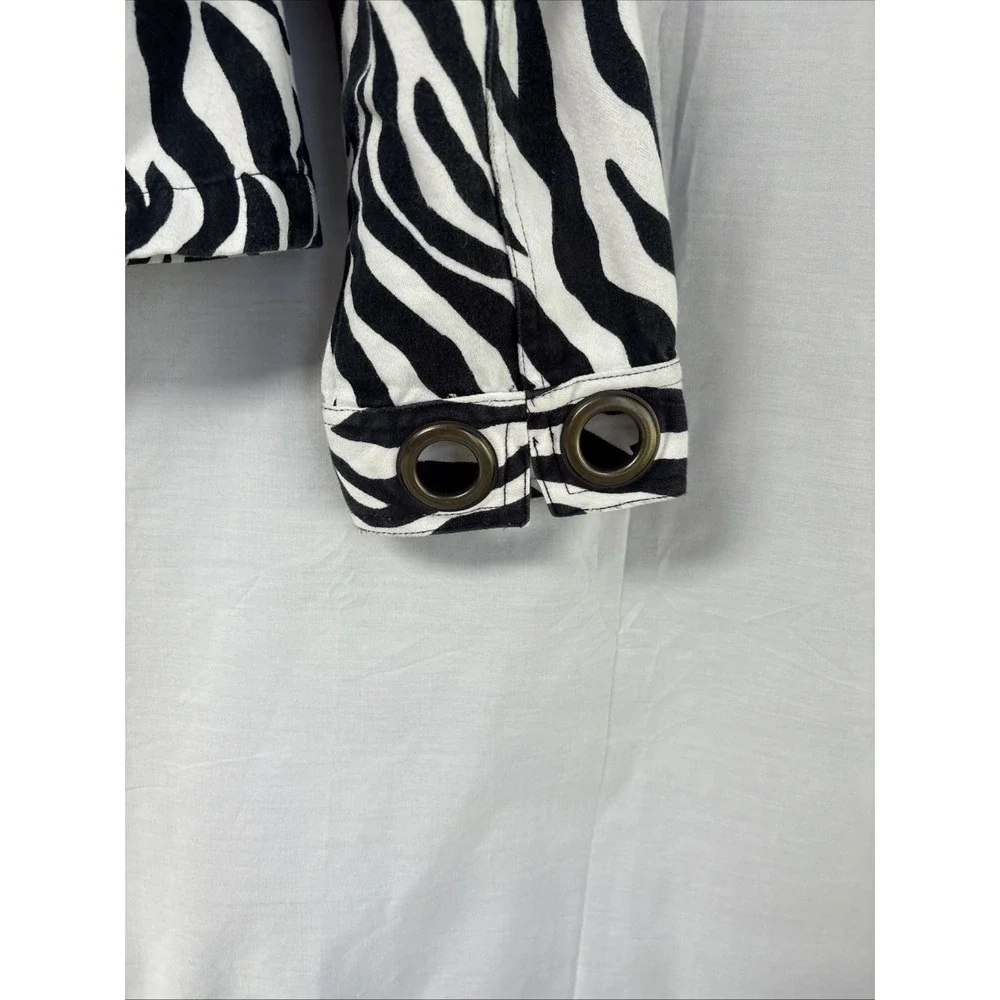 New Directions Zebra Print Canvas Studded Jacket Women Medium Black White Zip